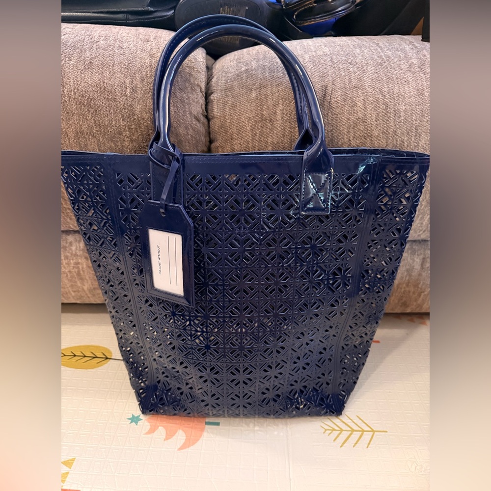 Tory Burch Navy Blue perforated limited edition tote
